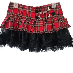 Tripp NYC Red Plaid Ruffle Skirt With Chains New Size MD Y2K Vintage